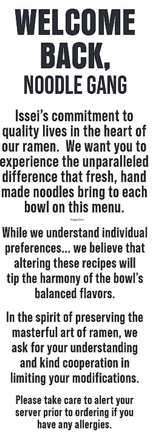 discouraging modifications at Issei Noodle in Lancaster