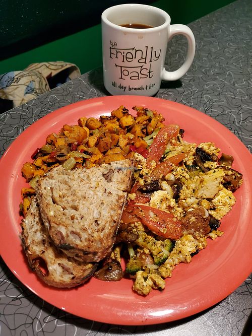 Tofu scramble w/ sweet potato fries at The Friendly Toast in Portland