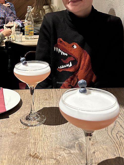 Spring Blossom Daquiri - this was a daily special cocktail, and had cherry blossom gin, raspberry liqueur, elderflower liqueur, mt fuji bitters and vegan foam.   at Tinto Taperia in Brighton
