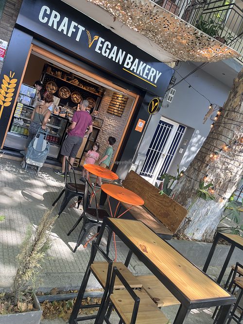 Storefront with limited outdoor seating   at Craft Vegan Bakery Palermo in Buenos Aires