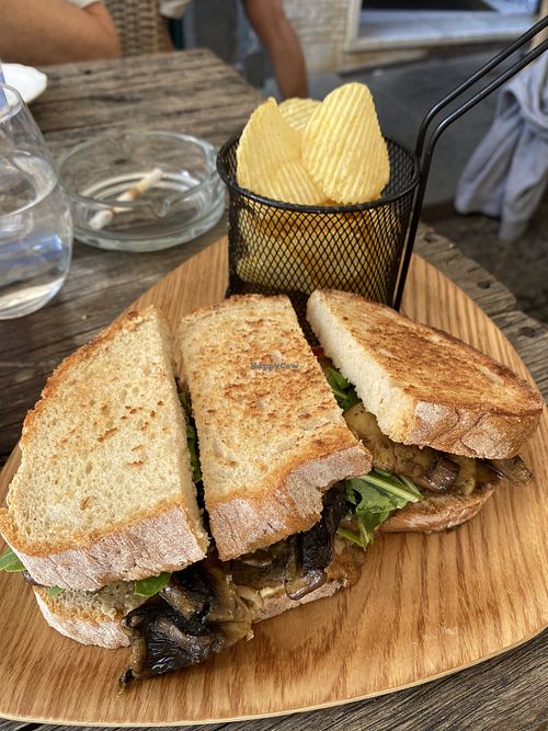 Vegan toast comes with crisps   at The Old Pharmacy in Ponta Do Sol