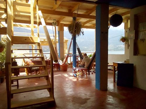 Our very comfortable Hammocks at Fifth Dimension Cafe in San Pedro La Laguna