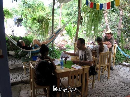The view from the front entrance of Cafe Home in San Pedro La Laguna by Lake Atitlan, Guatemala at Fifth Dimension Cafe in San Pedro La Laguna