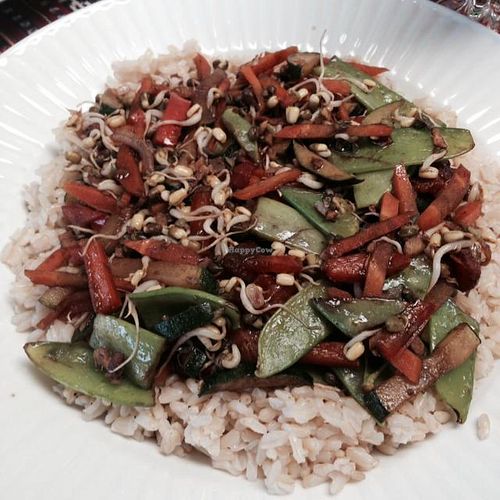 bean sprout stir fry - mmmm! at Fifth Dimension Cafe in San Pedro La Laguna