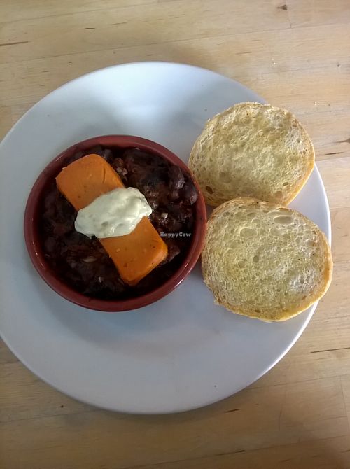 Garlic Mushroom bake with herb mayo and vegan cheese with focaccia bread (lunch menu) at Sky Apple Cafe in Newcastle Upon Tyne
