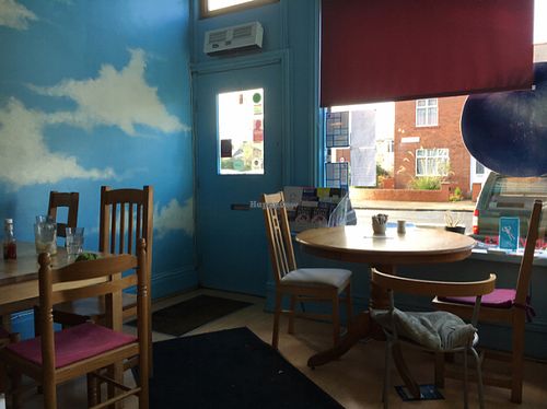 inside near the door  at Sky Apple Cafe in Newcastle Upon Tyne