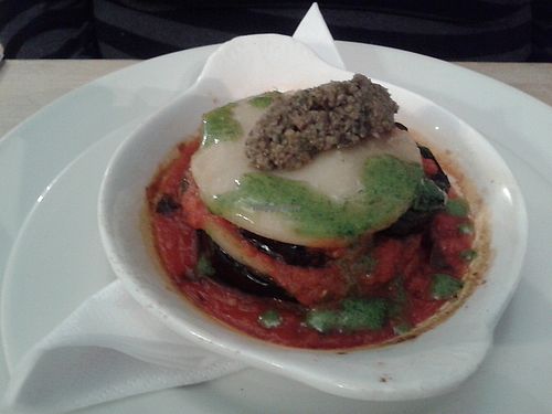 Vegan aubergine Italian style bake at Sky Apple Cafe in Newcastle Upon Tyne