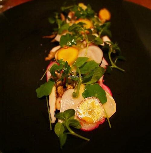 Raw root vegetable salad -- some rare and obscure root! at Ethos in Hobart