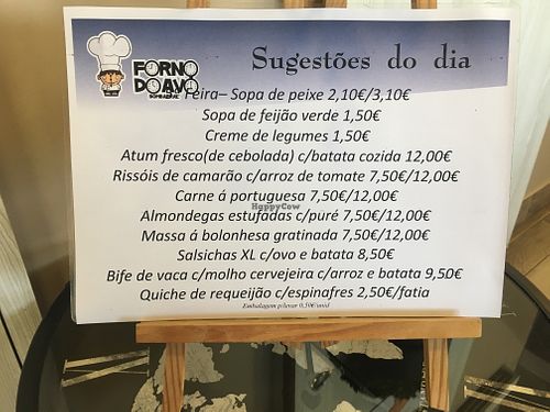 Menu of the day at Forno do Avô in Bombarral