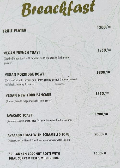 Breakfast menu   at The Jackfruit Vegan Cafe in Dikwella
