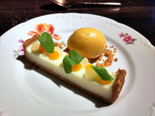 Vegan lemon pie and sorbet at Shelter in Helsinki
