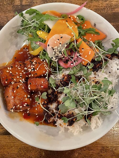 Chilli tofu bowl  at NWT Brewing Company / The Woodyard Brewhouse & Eatery in Yellowknife