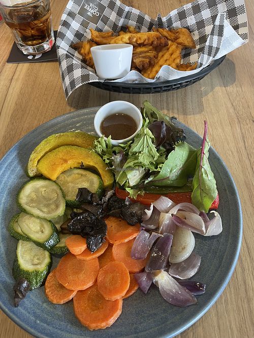 Grilled veggie salad and waffle fries  at The Coffee Club - Beach Point Phuket in Phuket