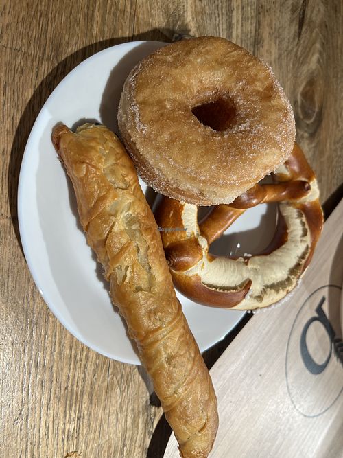 Vegan borek, pretzel, and cronut  at Backstube Tromsoe in Tromsoe