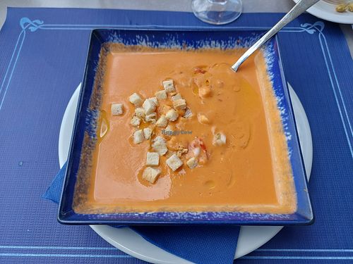 Salmorejo w/ croutons and tomato bites at El Bodegón de la Aurora in Almeria