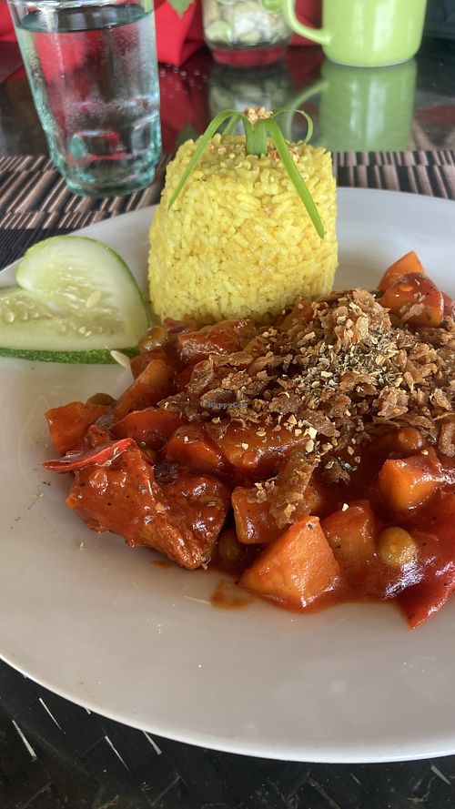 Vegan meat caldareta, absolutely delicious!  at Villa Potenciana Restaurant in Malapascua Island