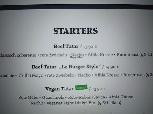 Vegan tartar as starter at Le Burger in Innsbruck