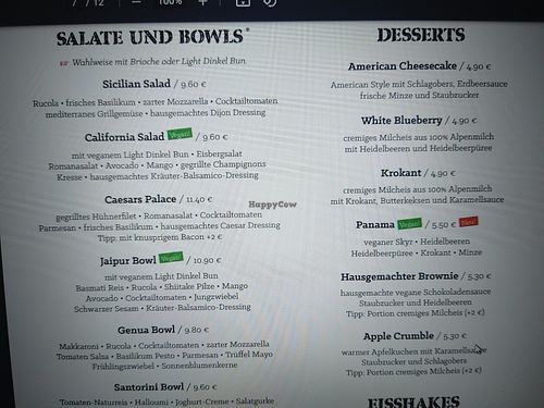 Vegan salads and bowls, and vegan dessert at Le Burger in Innsbruck