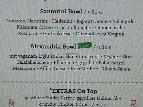 Vegan bowl option at Le Burger in Innsbruck