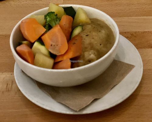 Steamed vegetables with mashed potatoes and gravy  #Veganuary at Real Food Daily - Pasadena in Pasadena