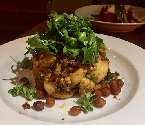 Conchiglie pasta, roasted garbanzo beans, wild arugula  at Real Food Daily - Pasadena in Pasadena