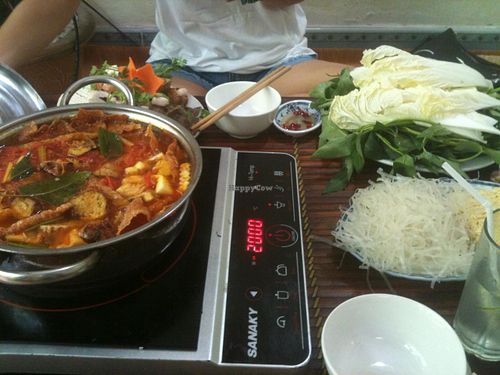 Thai hotpot : mock meat and even mock shrimps ! (190.000 VND for two people) at An Phuc in Hanoi