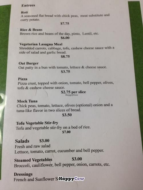 Menu page 2. at Living Well Vegetarian Restaurant in Huntingdon