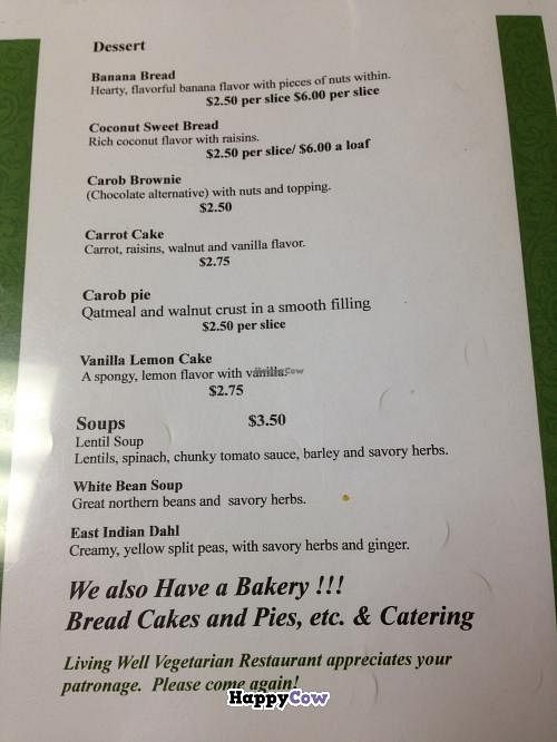 Menu page 3. at Living Well Vegetarian Restaurant in Huntingdon