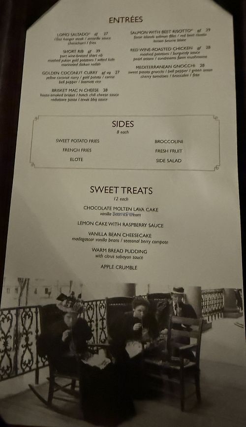 Back of the menu, showing the coconut curry dish (the picture is a little blurry because I was photographing in dim light) at Frontier Tavern in Bedford