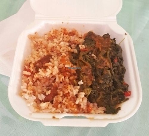 rice and beans and spinach at Sweet Life Cafe in St Thomas