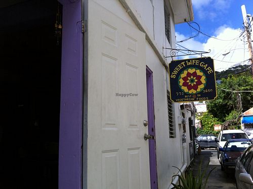 sign and entrance at Sweet Life Cafe in St Thomas