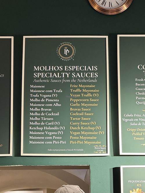 Sauce list  at Potato Project in Lisbon