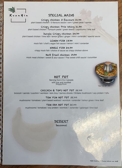 menu October 2024  at Kuan Yin Tea House in Southport