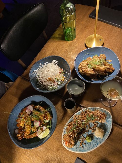 Sweet corn rib, Thai slaw, tempura squash, and vegan firecracker roll  at LIV in St Johns