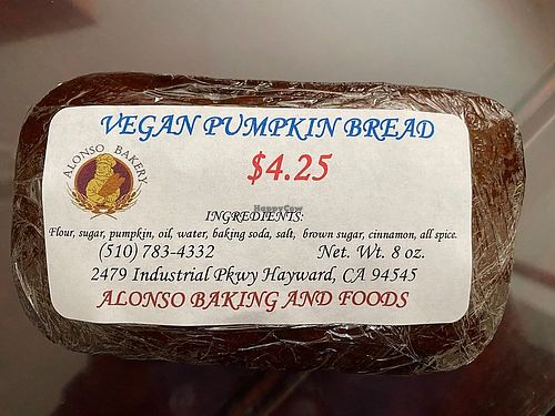 Vegan Pumpkin Bread at Alonso Foods in Hayward