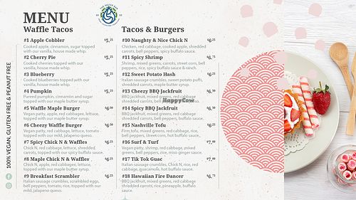 Taco, Waffle taco and Burger menu at The Water Bar in Geneva
