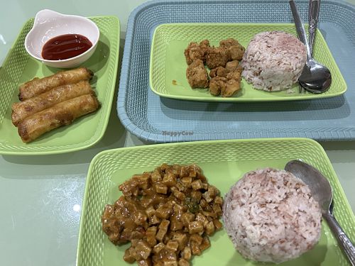 Lumpia, nuggets and tofu sisig   at Eden's Vegan Food Hub in Cebu