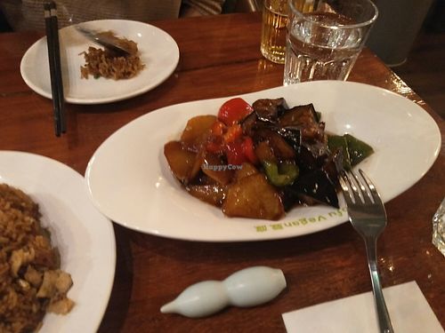 Potatoes, peppers & aubergine. at Tofu Vegan - Spitalfields in East London