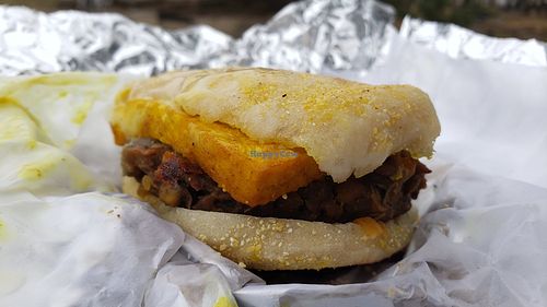 Classic breakfast sandwich ($9). Interesting lentil sausage. at Doc's Brew in Dubuque