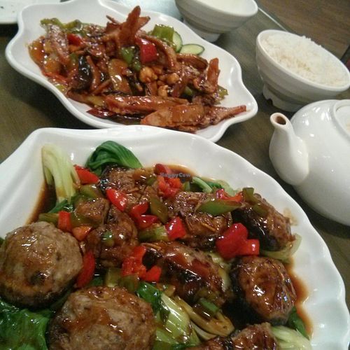 Stuffed mushrooms in a thin BBQ sauces.  I love mushrooms so was easily pleased by this dish. at Su Life Vegetarian Restaurant in Upper Mount Gravatt