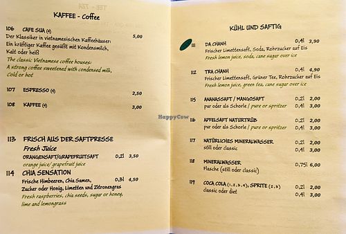 Menu page at Chay Village at Chay Village in Berlin