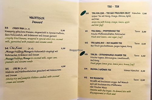Menu page at Chay Village at Chay Village in Berlin