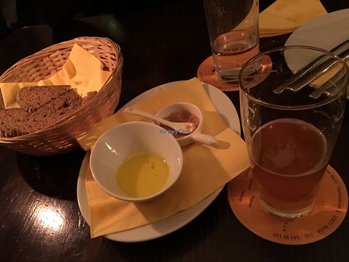 beer, bread, smoked salt at Vaust Braugaststatte in Berlin