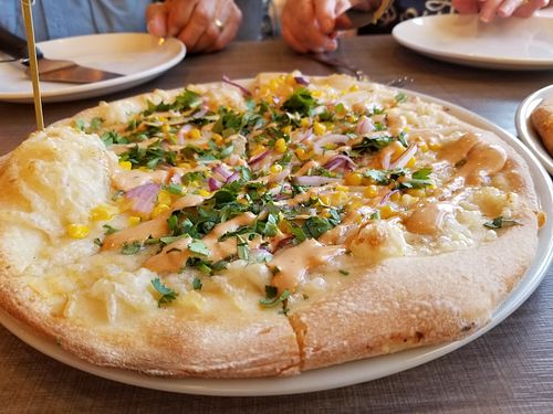 Vegan Elote Pizza at Picazzo's Organic Italian Kitchen in Sedona