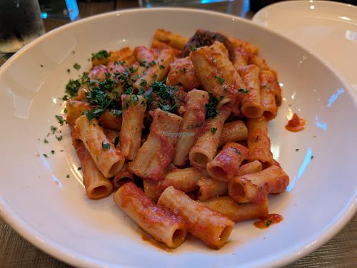 Vegan Meetball Marinara Rigatoni at Picazzo's Organic Italian Kitchen in Sedona