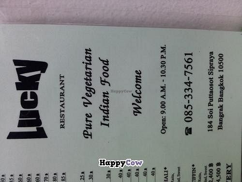 Menu in Nov. 2013 at Lucky in Bangkok