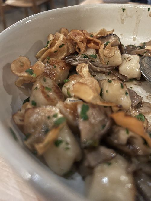 AMAZING sunchoke and mushroom homemade gnocchi (caution: sunchokes are known to cause flatulence!!!)  at Luma Riverfront Bar & Eatery in Petaluma