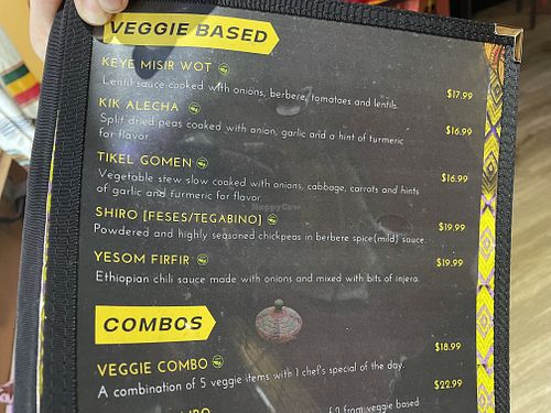 Menu   at Mesob in Winnipeg