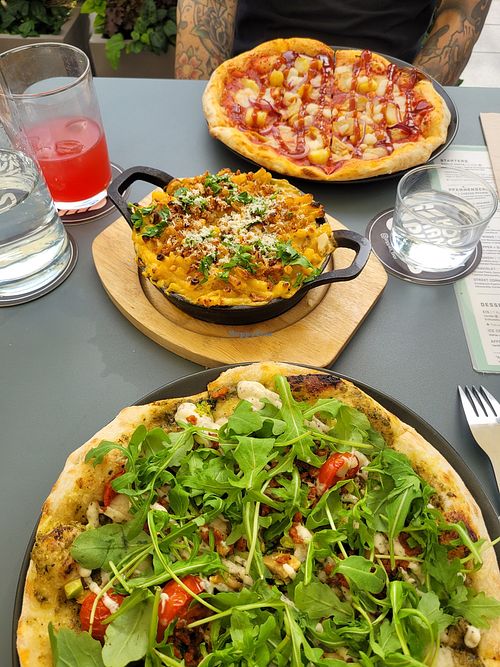 From bottom to top: Pizza CBR, Truffle Mac, Pizza Hawaiin Summer at Virtuous Pie in Cologne