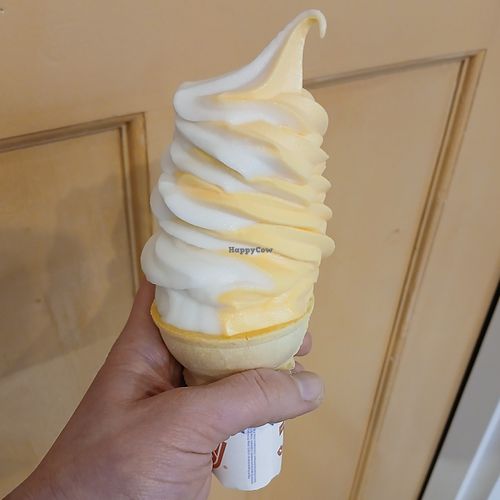Vegan Twist Cone (Vegan Vanilla and Orange Dole Whip) at Countryside Cones in Omaha